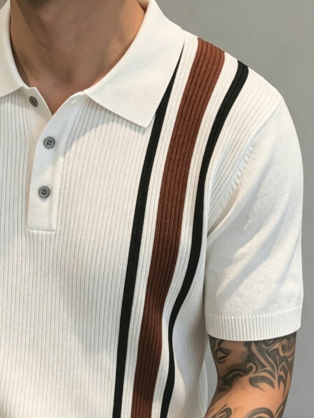 White Casual Men's Sports Regular Fit Striped Polo T-Shirt Top - Picture 3 of 5